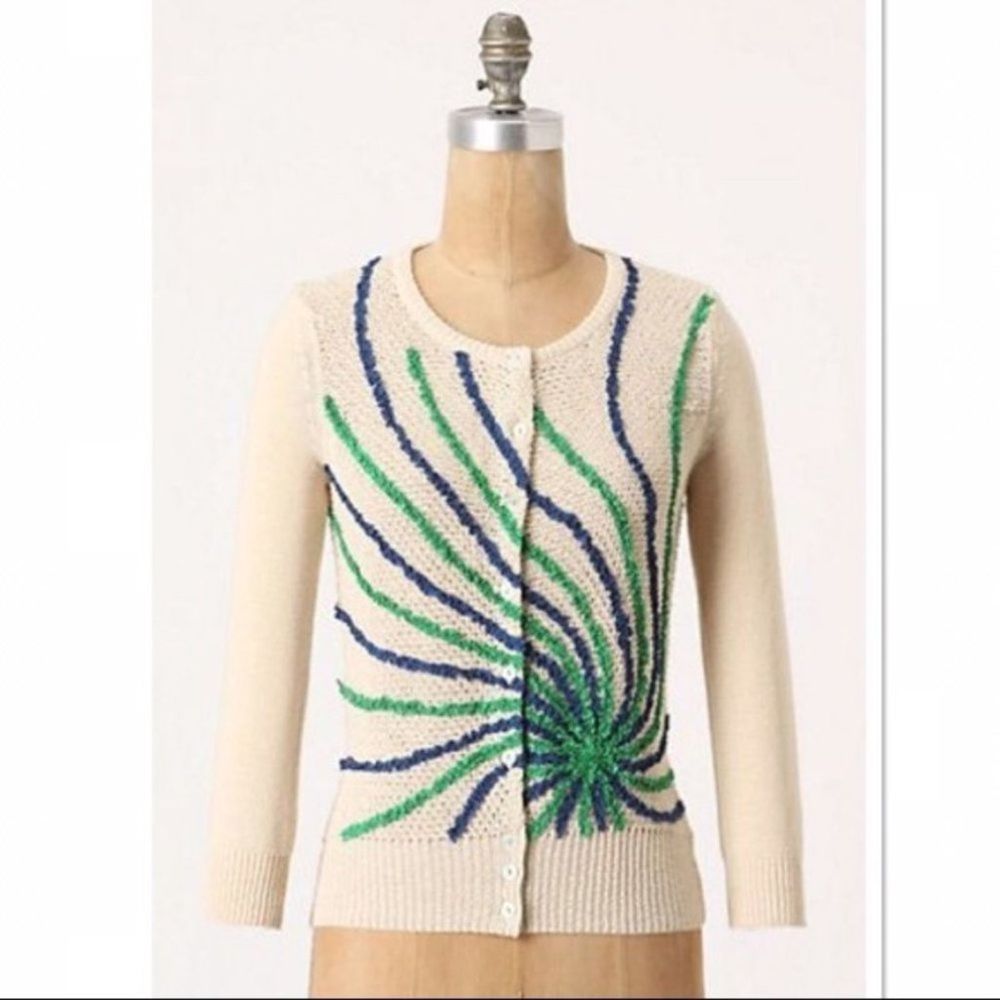 Anthro Field flower cream ribboned rocket sweater